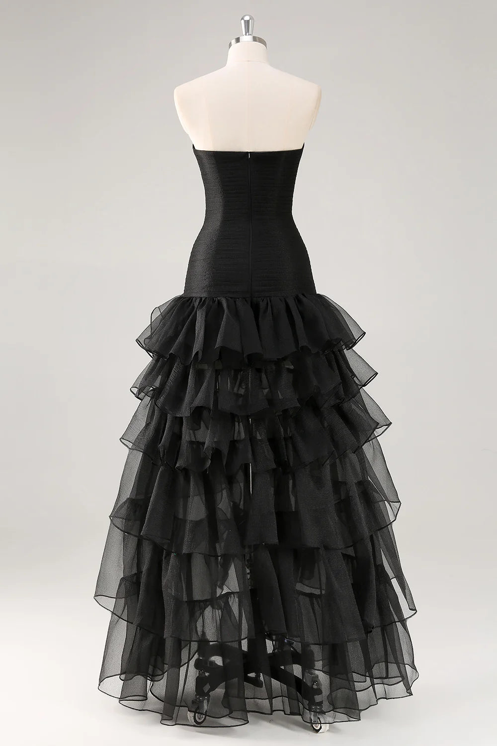 Chic A Line Strapless Tiered Formal Dress with Slit